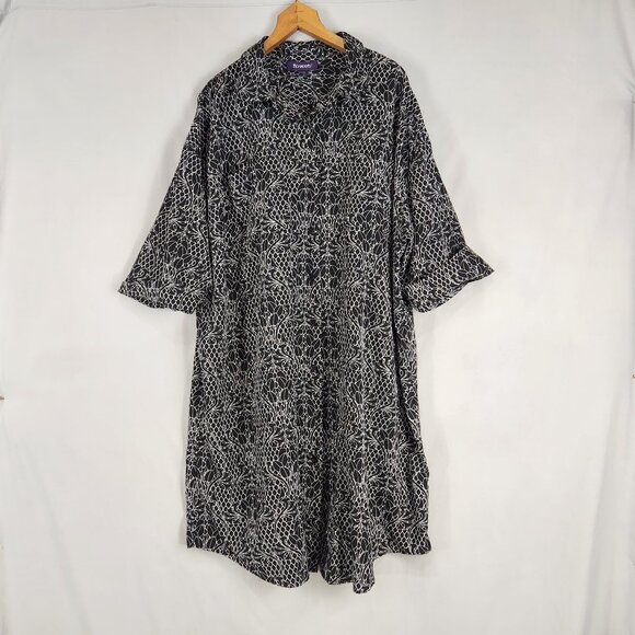 Roaman's Knee Length Button Up Tunic Plus Sz 24W Black White Short Sleeve Flowy - Picture 1 of 7